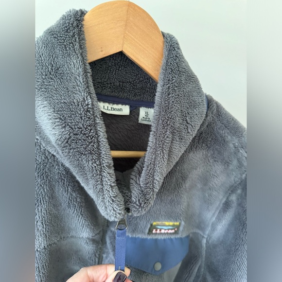 LL BEAN Women’s Small High Pile Full Zip Fleece Jacket Elbow Pads Gray - Picture 3 of 7